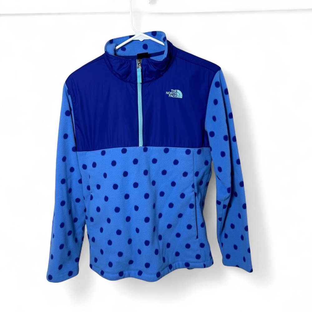 The North Face blue polka dot fleece jacket in youth 18 XL #outdoor #hiking
